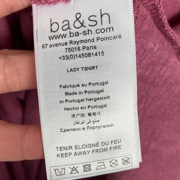 BA&SH 100% Linen Shirt Jexy Lady Pink V-Neck T-Shirt Elevated Basic Top Blouse 6 - Picture 8 of 14